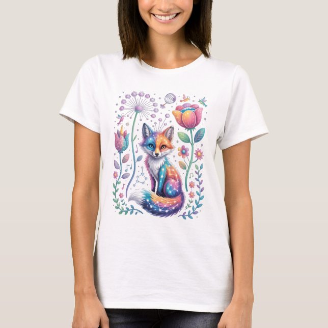 Cosmic Fox in Dreamy Garden T-Shirt (Front)