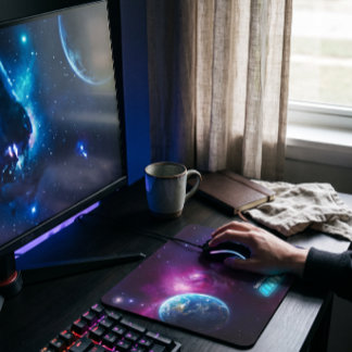 Cosmic Galaxy and Earth Loading Bar Sci-fi Gaming Mouse Pad
