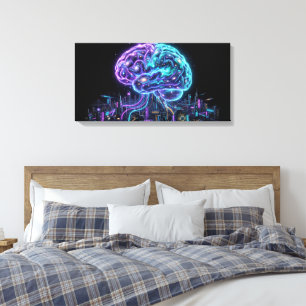 Cosmic Galaxy Brain Cyberpunk City Canvas Wall Art