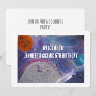 Cosmic Galaxy Colourful Kids 5th Birthday Invitation