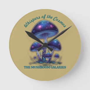 Cosmic Galaxy Mushrooms • Whimsical Fantasy Fungi Round Clock