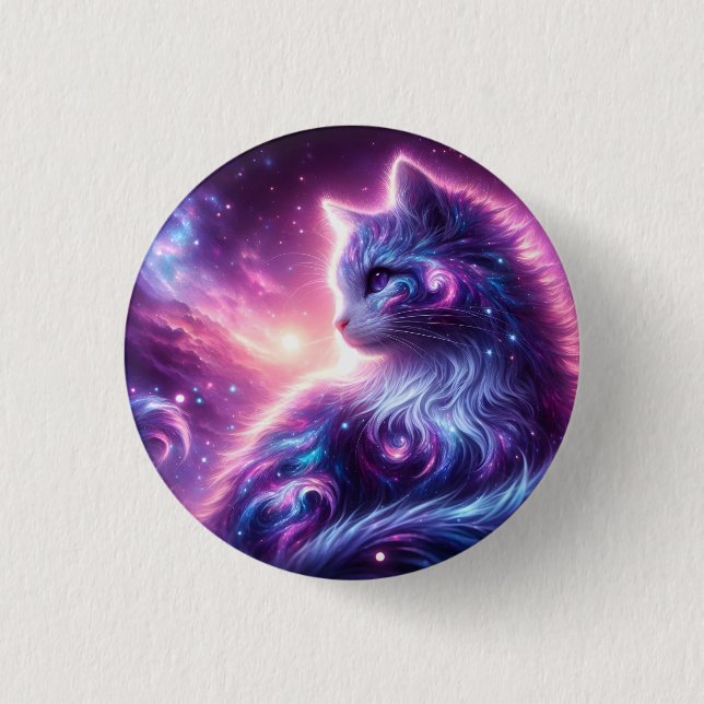 Cosmic Galaxy Mystical Feline Celestial 1 Inch Round Button (Front)