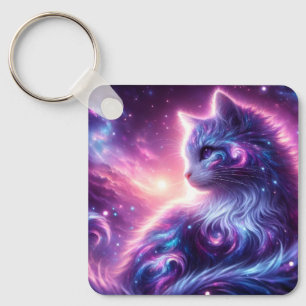 Cosmic Galaxy Mystical Feline Celestial Keychain