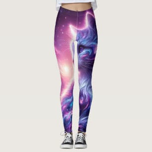 Cosmic Galaxy Mystical Feline Celestial Leggings