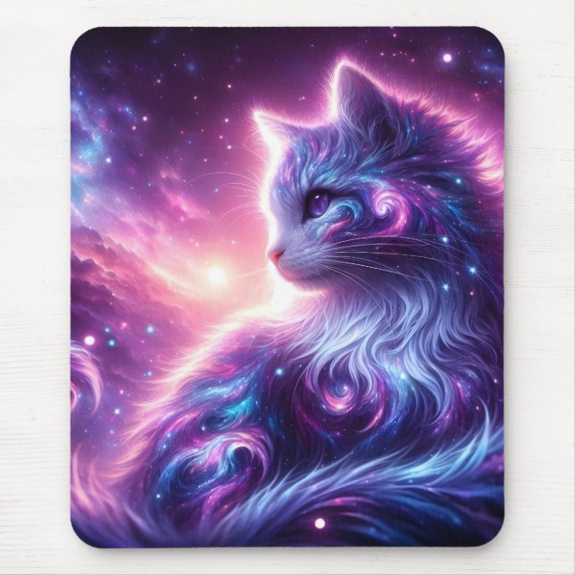 Cosmic Galaxy Mystical Feline Celestial Mouse Pad (Front)