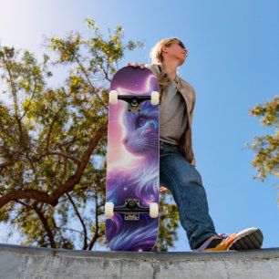 Cosmic Galaxy Mystical Feline Celestial Skateboard