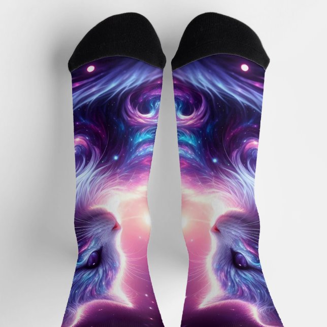 Cosmic Galaxy Mystical Feline Celestial Socks (Top)