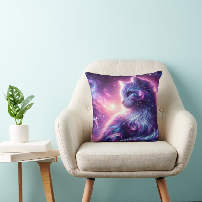 Cosmic Galaxy Mystical Feline Celestial Throw Pillow (Chair)