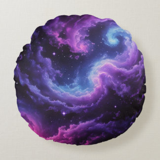 Cosmic Galaxy Nebula Abstract Space Art Design Round Pillow