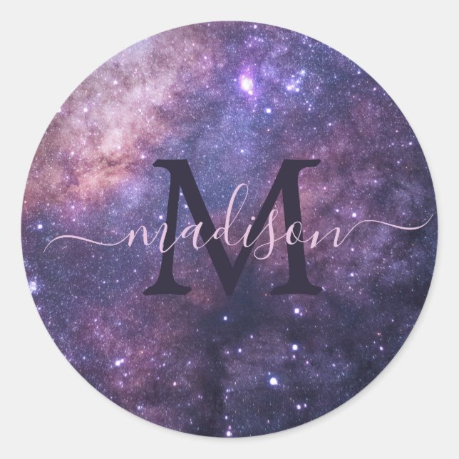 Cosmic Galaxy Universe Personalized Monogram Classic Round Sticker (Front)