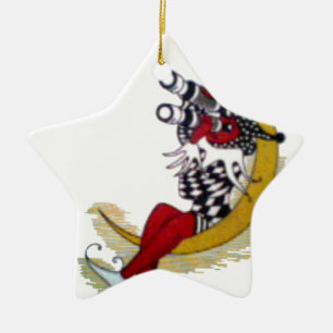Cosmic Gaze: Elf on the Moon Adventure Ceramic Ornament