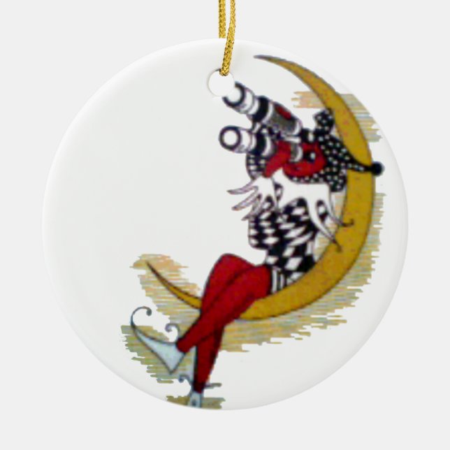 Cosmic Gaze: Elf on the Moon Adventure Ceramic Ornament (Front)