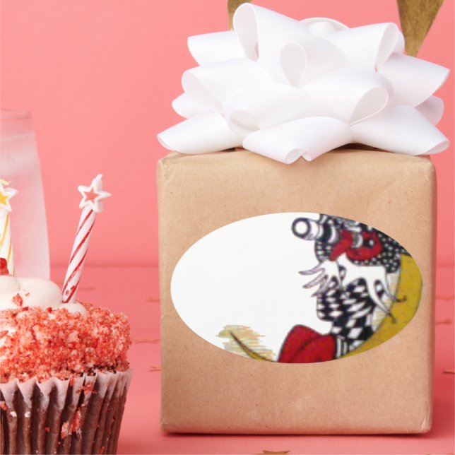 Cosmic Gaze: Elf on the Moon Adventure Oval Sticker (Party)