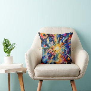 Cosmic Geometric Explosion Abstract Throw Pillow