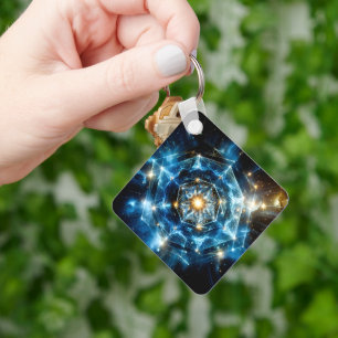 Cosmic Geometry Mandala Star Universe Abstract Keychain