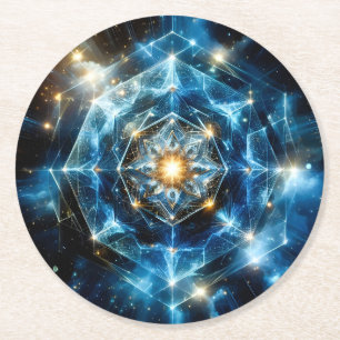 Cosmic Geometry Mandala Star Universe Abstract Round Paper Coaster