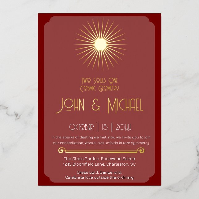  Cosmic Geometry Wedding Terracotta Gold Starburst (Front)