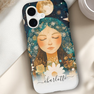 Cosmic Girl Boho Moon & Daisy Illustration Custom