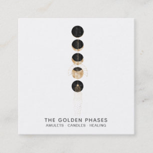 *~* Cosmic Glitter  Universe Gold  Moon Phases Square Business Card