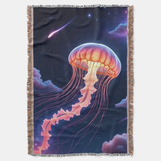 Cosmic Glowing Jellyfish  Throw Blanket (Front Vertical)
