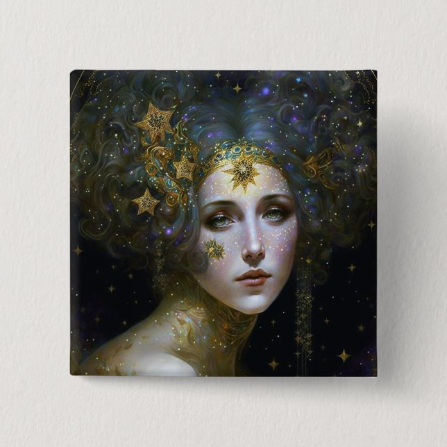 Cosmic Goddess Fantasy Art 2 Inch Square Button (Front)