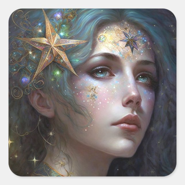 Cosmic Goddess Fantasy Art Square Sticker (Front)