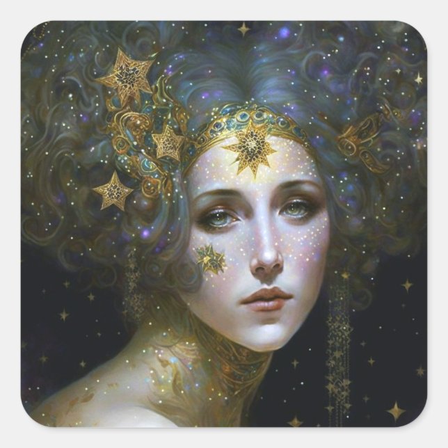Cosmic Goddess Fantasy Art Square Sticker (Front)