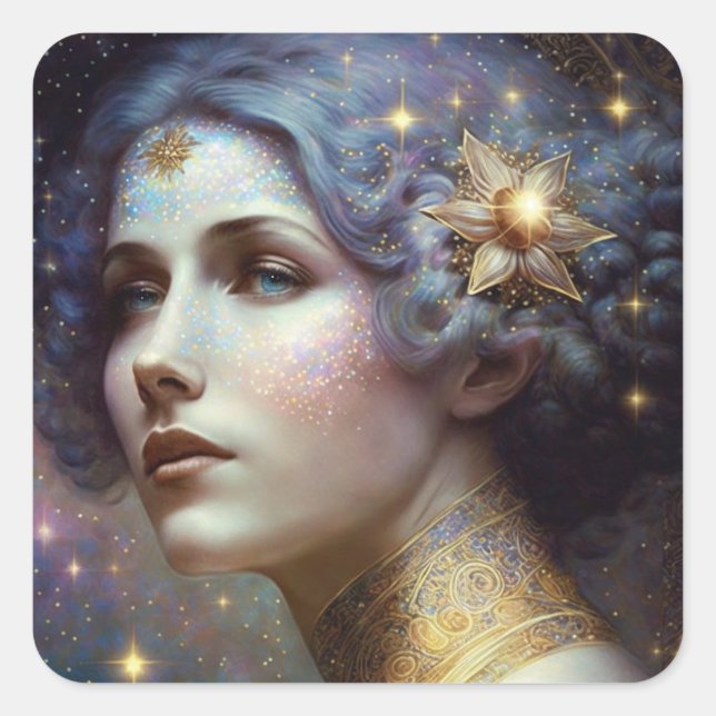 Cosmic Goddess Fantasy Art Square Sticker (Front)