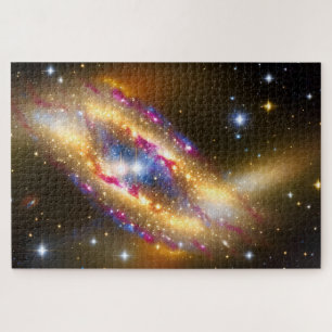 Cosmic Gold Pink and Blue Space Star Wow Galactic Jigsaw Puzzle