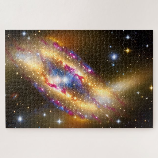 Cosmic Gold Pink and Blue Space Star Wow Galactic Jigsaw Puzzle (Horizontal)