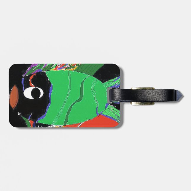 Cosmic Green Fish PATROL Luggage Tag (Back Horizontal)