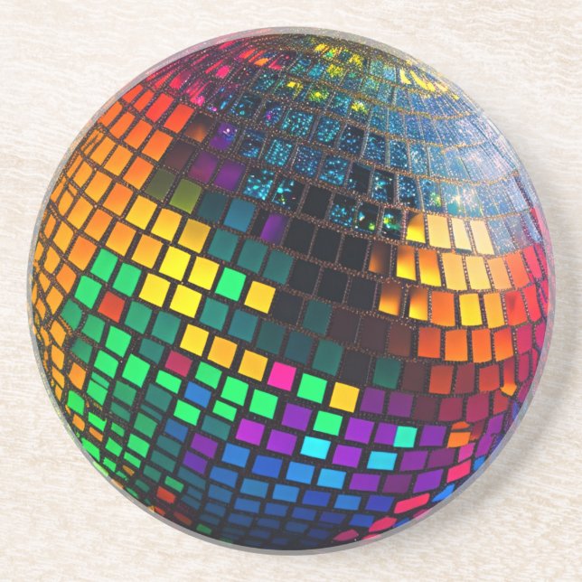 Cosmic Groove: Lino Cut Disco Ball  Coaster (Front)