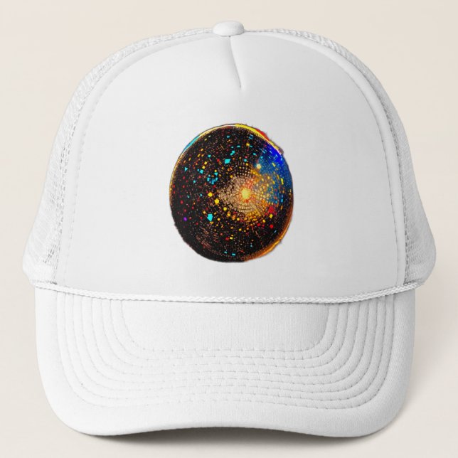 Cosmic Groove: Retro Disco Ball Lino Cut  Trucker Hat (Front)