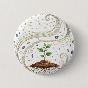 Cosmic Growth Nature Plant with Roots and Stars 2 Inch Round Button