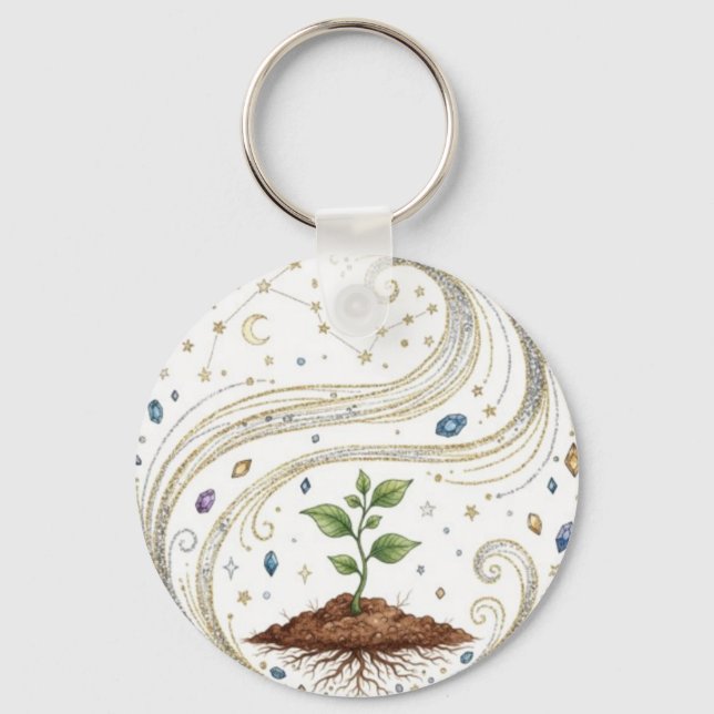 Cosmic Growth Nature Plant with Roots and Stars  Keychain (Front)