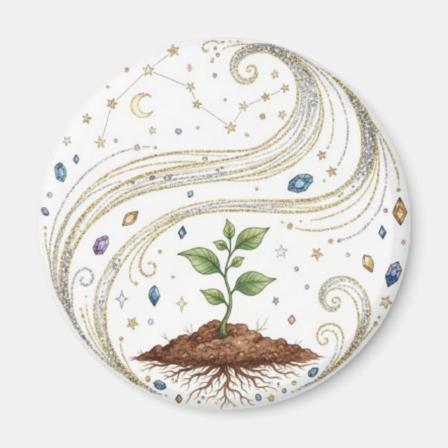 Cosmic Growth Nature Plant with Roots and Stars  Magnet (Front)