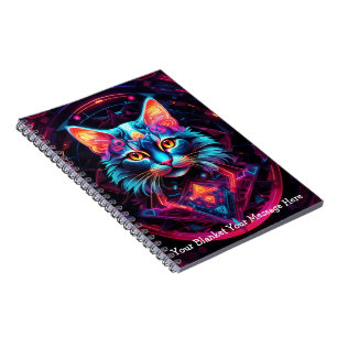 Cosmic Guardian Cat – Neon Galaxy Mandala Notebook