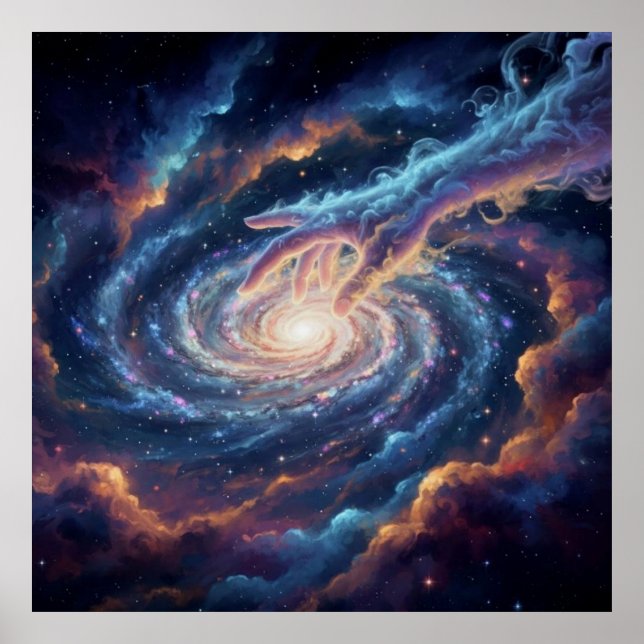 Cosmic Hand of Creation — Surreal Galaxy Art Poster (Front)