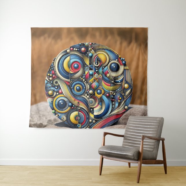 Cosmic Harmony Geometric Art Circular Design Tapestry (In Situ (Horizontal))