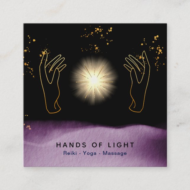 *~* Cosmic Healing Hands Universe Energy Stars Square Business Card (Front)