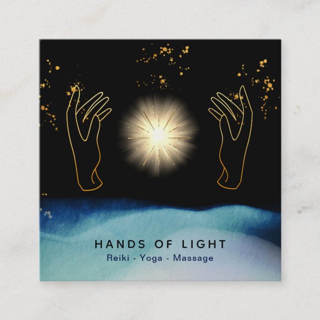 *~* Cosmic Healing Hands Universe Stars Energy Square Business Card (Front)