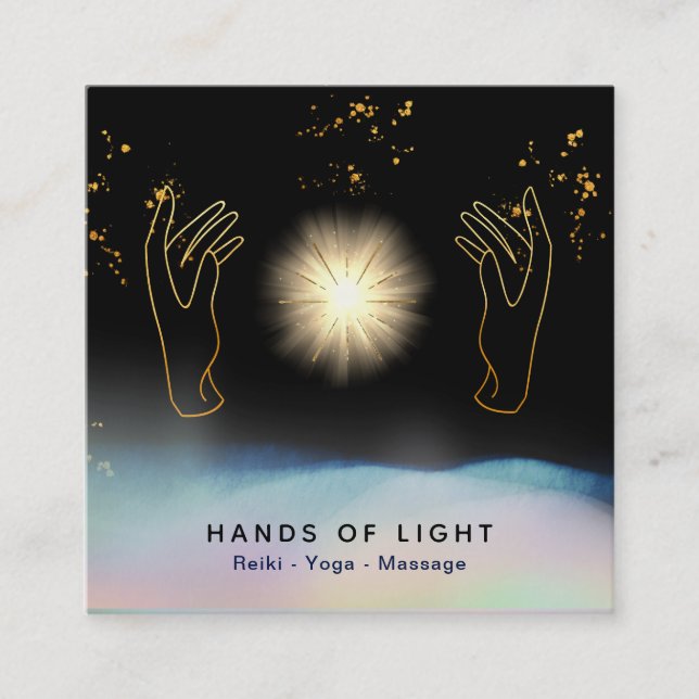 *~* Cosmic .  Healing Hands Universe Stars Energy Square Business Card (Front)