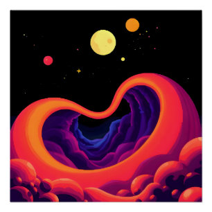 Cosmic Hear, Dreamy Love Landscape Illustration Poster