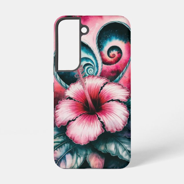Cosmic Hibiscus Dreams Pink Tropical Flower Samsung Galaxy S22 Case (Back)