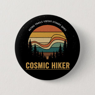 Cosmic Hiker Retro 70s Sunset Space Forest Stars 2 Inch Round Button