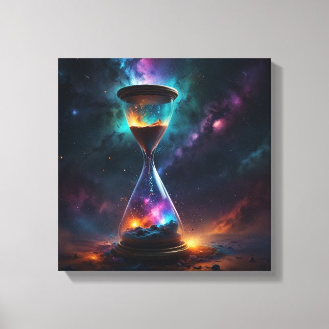 Cosmic Hourglass Cascades With Sparkling Grains Canvas Print (Front)