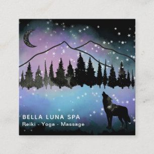 *~* Cosmic Howling Wolf Rainbow - Mountain Shaman  Square Business Card