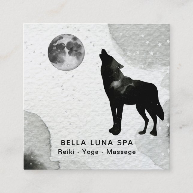 *~* Cosmic Howling Wolf Stars Shaman Moon Square Business Card (Front)