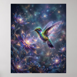 Cosmic Hummingbird Star Bloom Poster