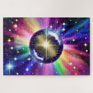 Cosmic Indigo Sphere Starburst Glistening Galaxy Jigsaw Puzzle